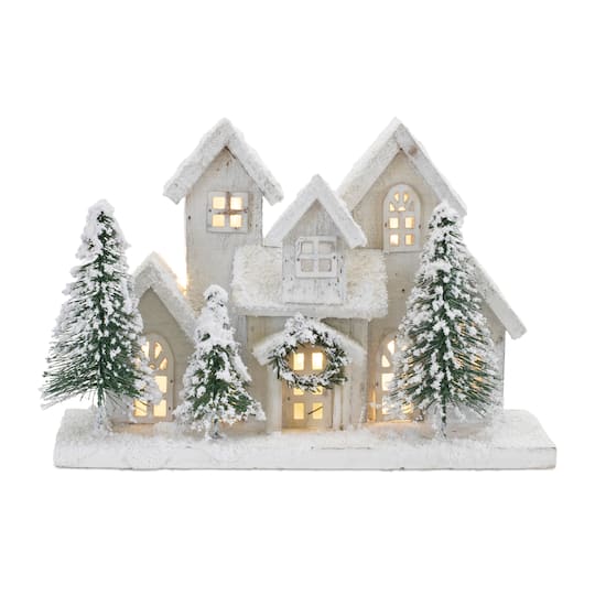 91116DS 12.5 x 8 in. 3 AA Batteries Not Included or USB Cord Included Wood LED Houses, White & Green